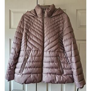 Kenneth Cole New York Women's Pink Bark Short Puffer Coat With Hood XL New